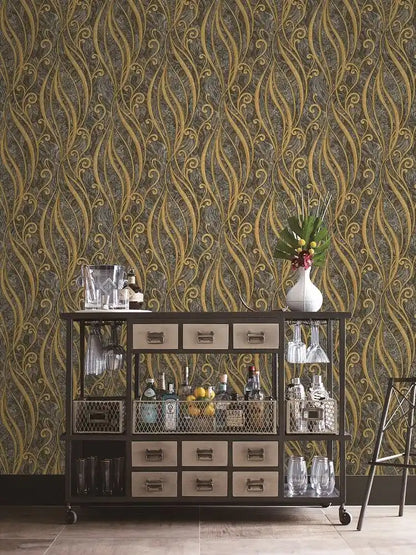 Gold Abstract Swirl Pattern Wallpaper