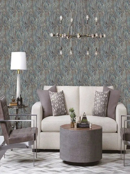 Teal Abstract Feather Design Wall