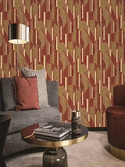 Red Gold Geometric Art Deco