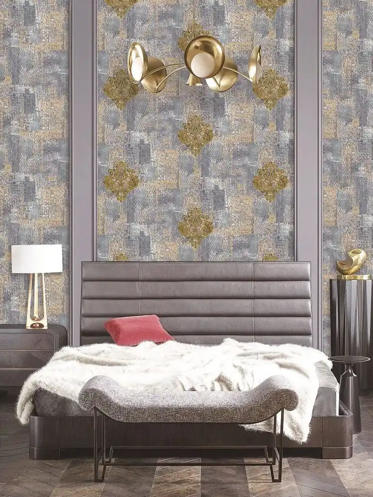 Gray Concrete Metallic Damask Overlay