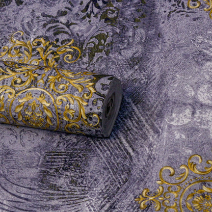 Gray Concrete Metallic Damask Overlay