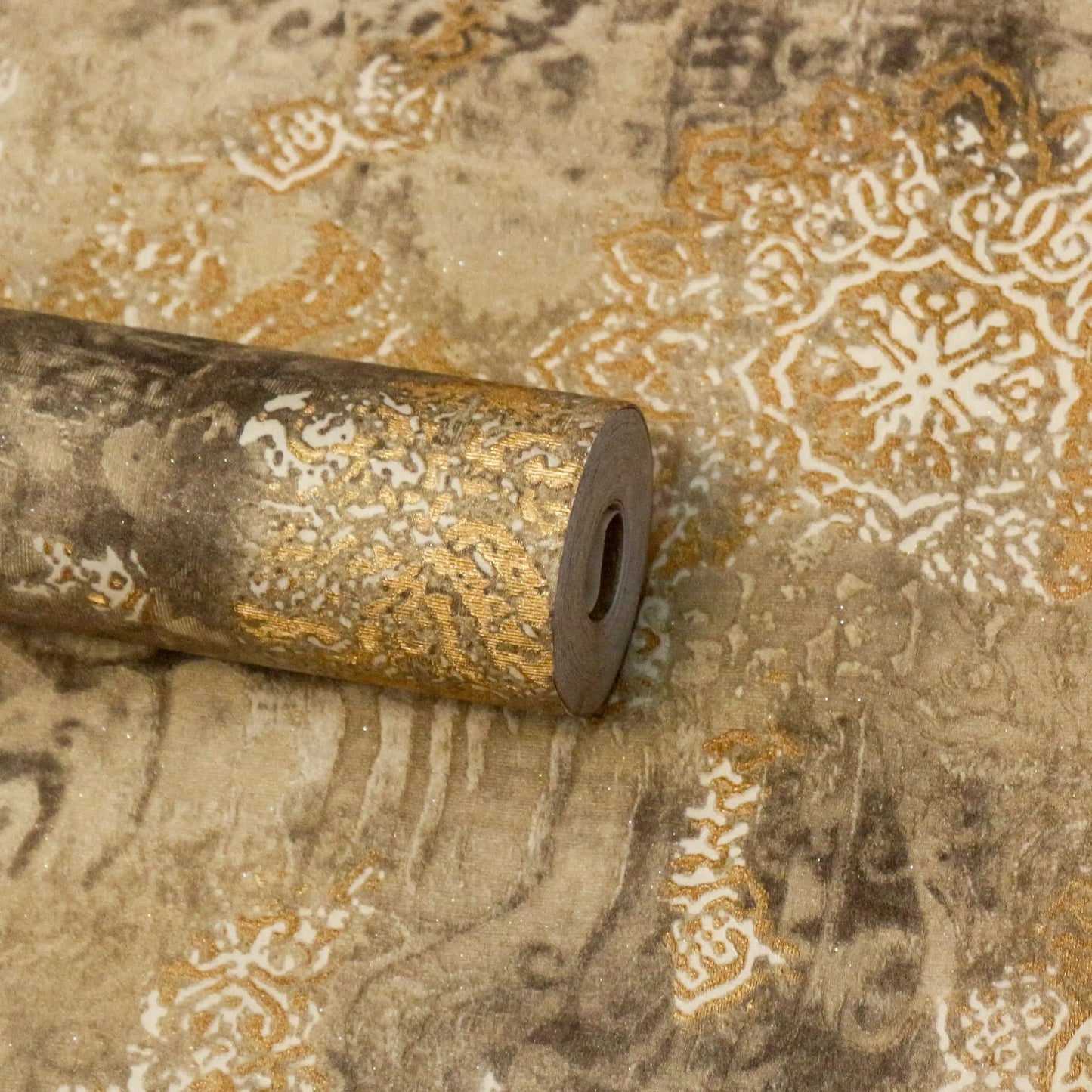 Taupe Gray Ornate Damask Weathered