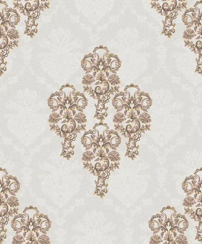 French Light Grey Floral Damask Wallpaper