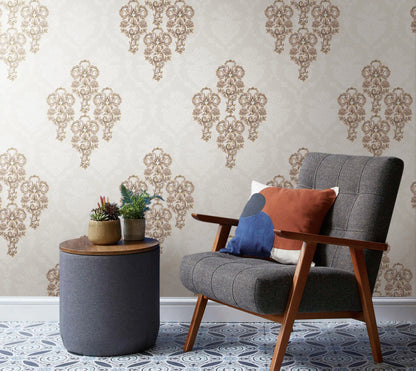 French Light Grey Floral Damask Wallpaper