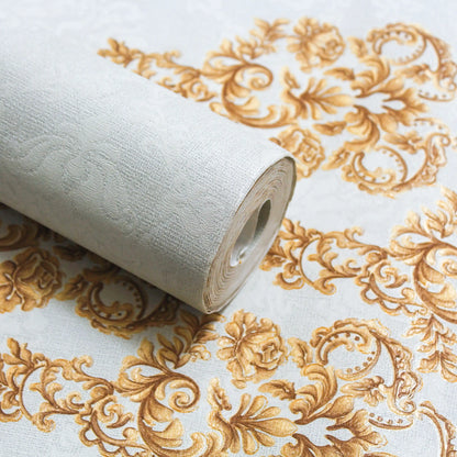 French Light Grey Floral Damask Wallpaper
