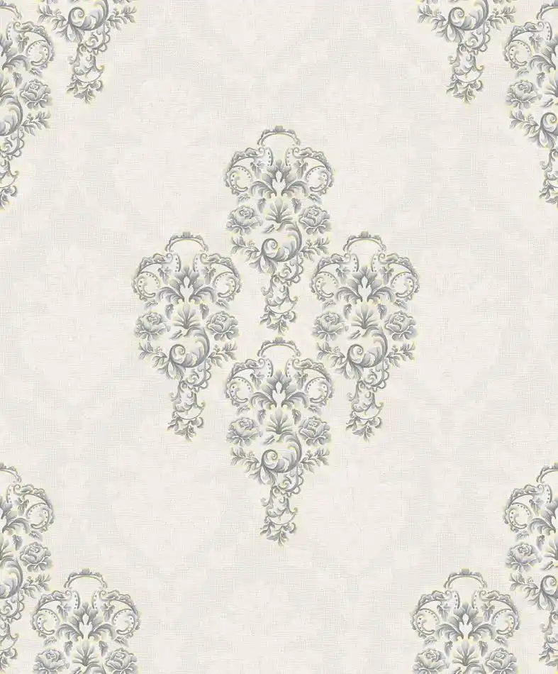 European Grey & Cream Damask Wallpaper