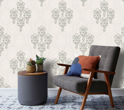 European Grey & Cream Damask Wallpaper