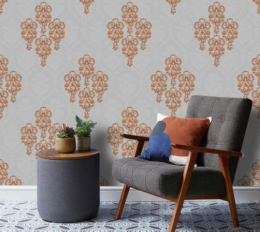 Opulent Terracotta Damask Wallpaper
