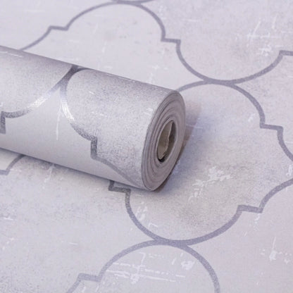 Roll of wallpaper with a geometric pattern on a matching background