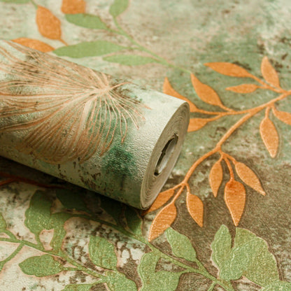 Bohemian Terracotta & Sage Leaf Wallpaper