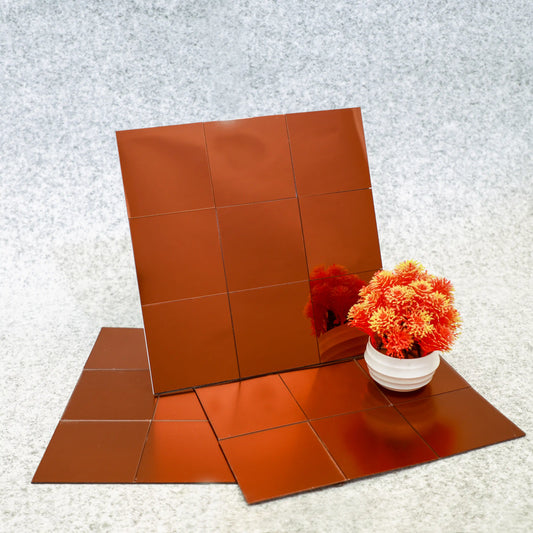 Brown square tiles with a textured white background