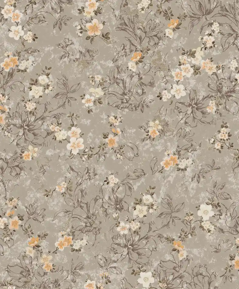 Floral pattern with small flowers on a gray background