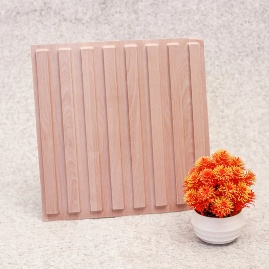 Wooden cutting board with a potted plant on a textured surface