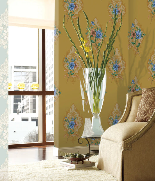 Yellow Vintage Floral Damask Design