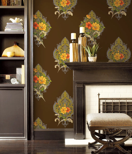 Dark Brown Orange Yellow Floral Decor