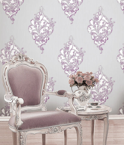 Grey White Purple Glitter Baroque Design
