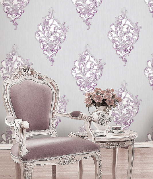 Grey White Purple Glitter Baroque Design
