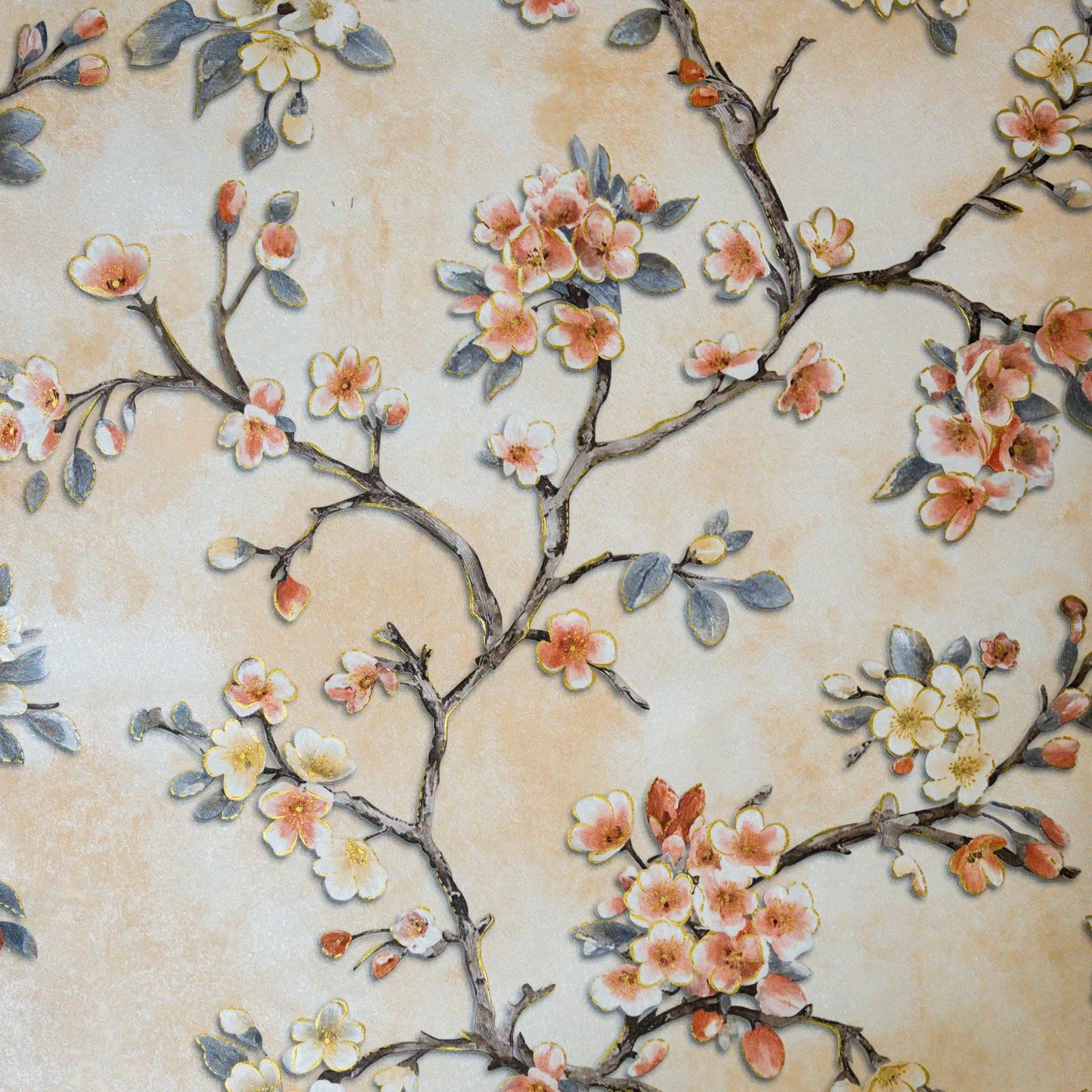 Close-up of floral pattern on a beige background