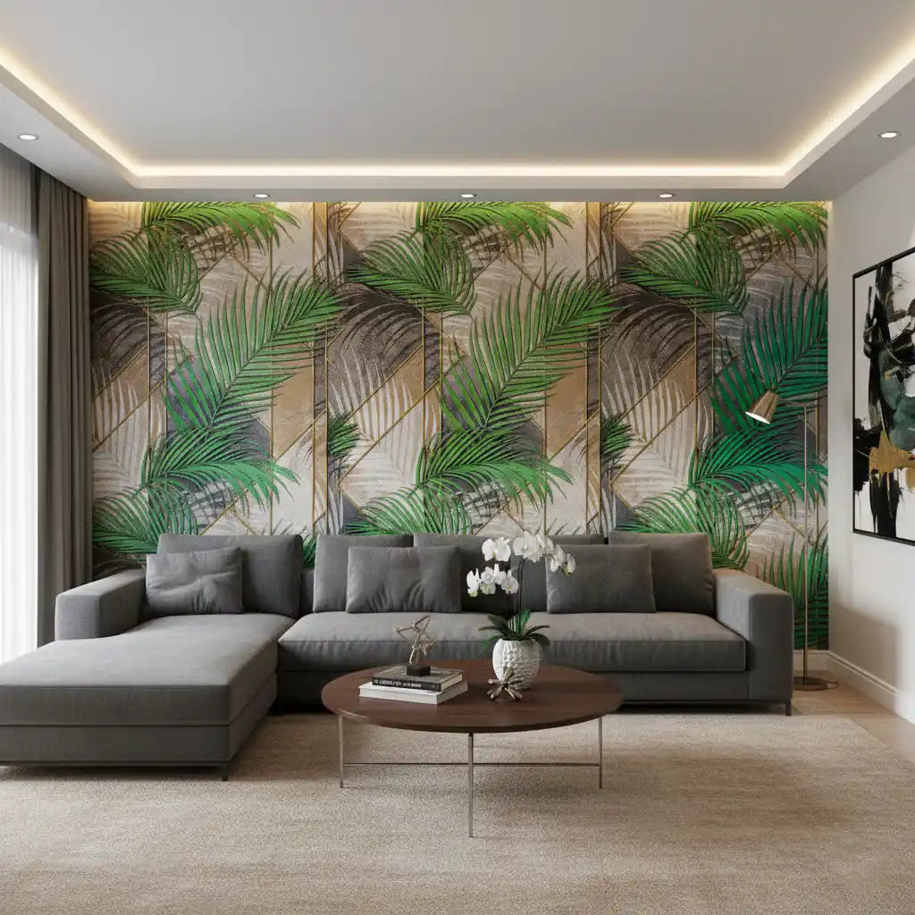 Tropical Palm Leaf Geometric Wallpaper