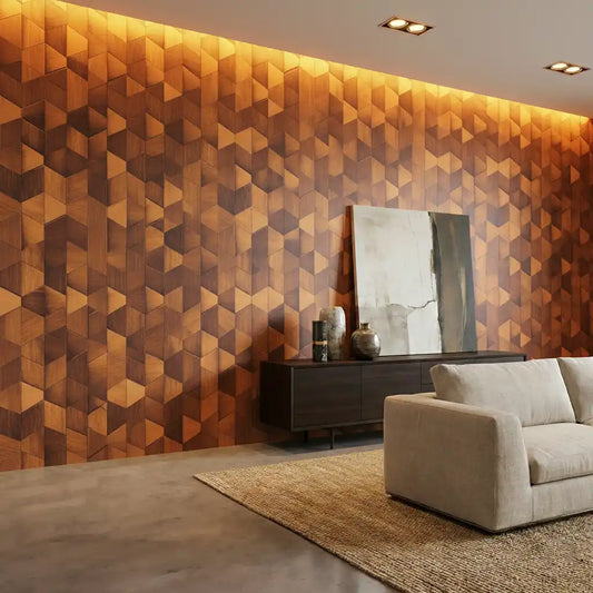 Warm Wooden Hexa-Cube 3D Pattern