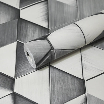 Grey Wooden Hexa-Cube 3D Pattern