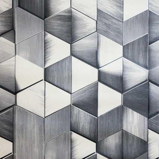 Grey Wooden Hexa-Cube 3D Pattern