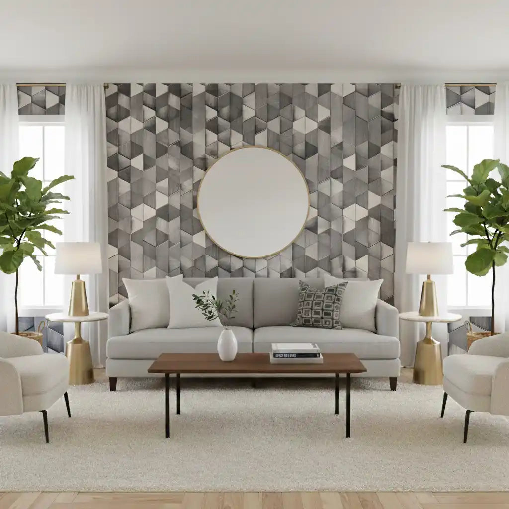 Grey Wooden Hexa-Cube 3D Pattern