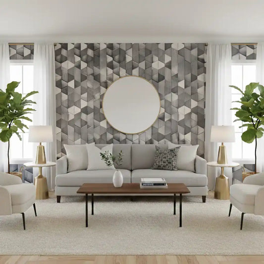 Grey Wooden Hexa-Cube 3D Pattern