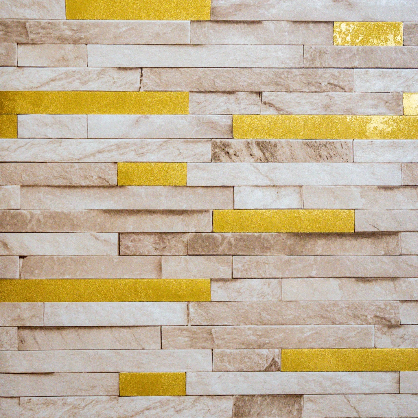 Patterned wall with alternating beige and yellow vertical stripes