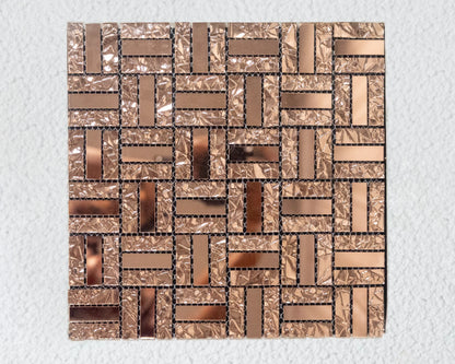 Mosaic pattern of interlocking rectangular tiles on a textured surface