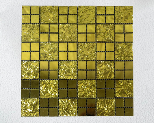 Gold mosaic tile pattern on a white background