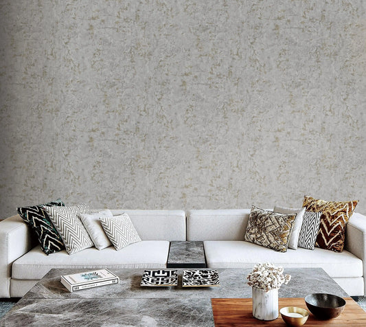 Modern living room with a white sofa, decorative pillows, and a textured gray wall.