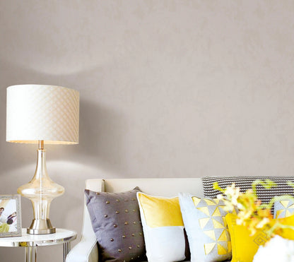 Living room with a lamp, sofa, and decorative pillows on a neutral background